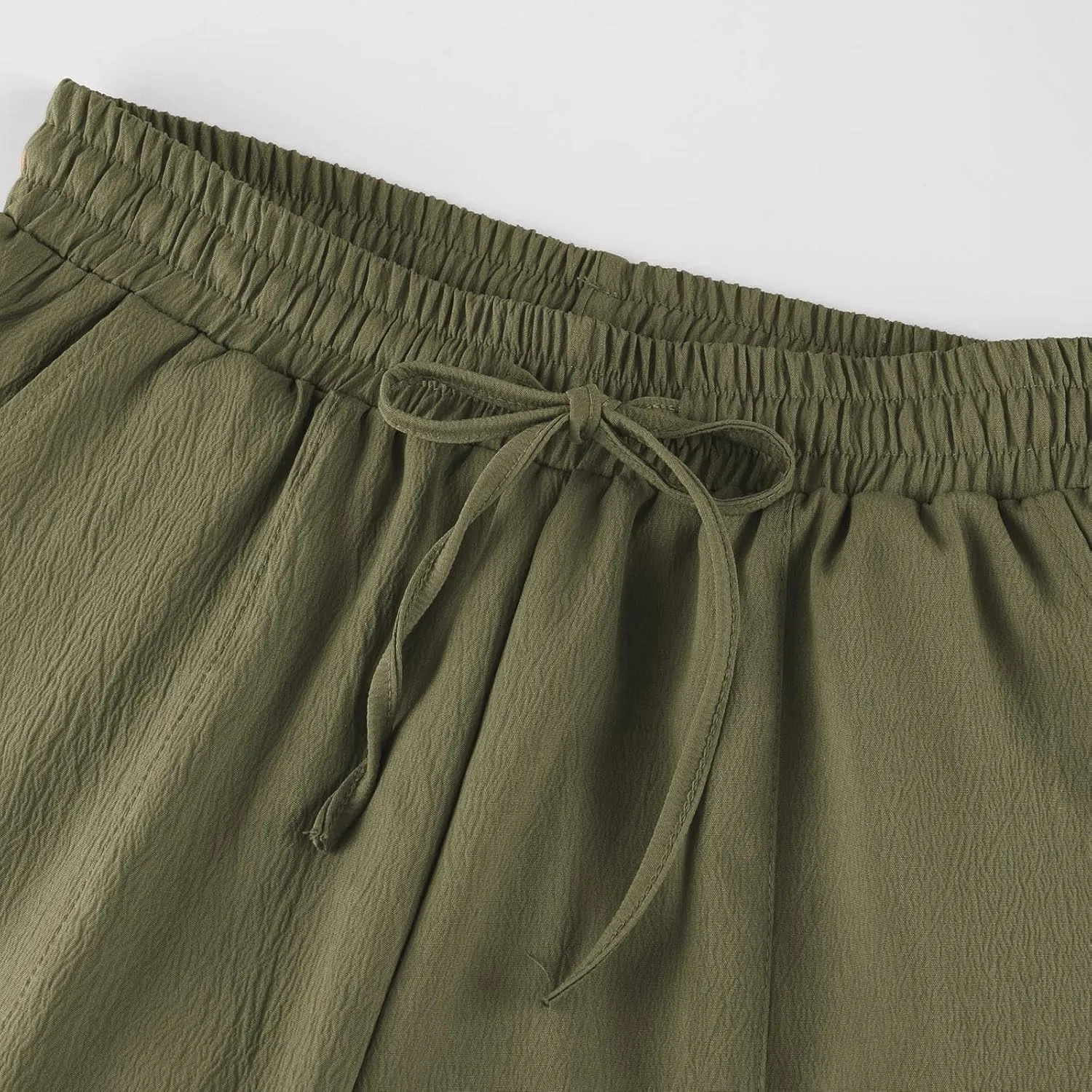 PTOLOCIF Womens Cotton Linen Pants Culottes Pants Elastic High Waist Wide Leg Palazzo Trousers Straight Leg Pant with Pockets