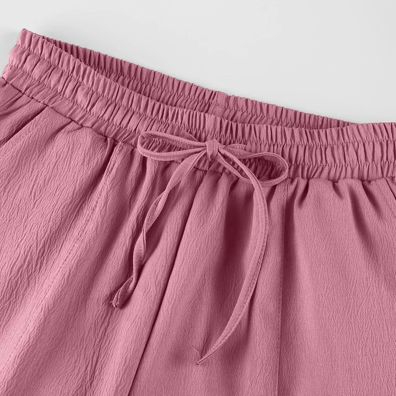 PTOLOCIF Womens Cotton Linen Pants Culottes Pants Elastic High Waist Wide Leg Palazzo Trousers Straight Leg Pant with Pockets