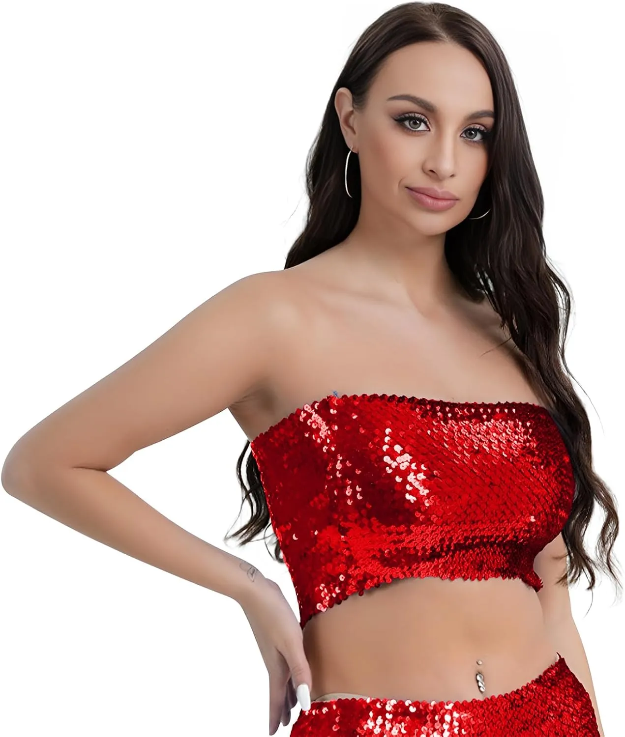 PURFUN Women Sparkly Sequins Crop Top Vintage Rave Camis Dance Top Cosplay Party Music Festival Camisole Night Clubwear