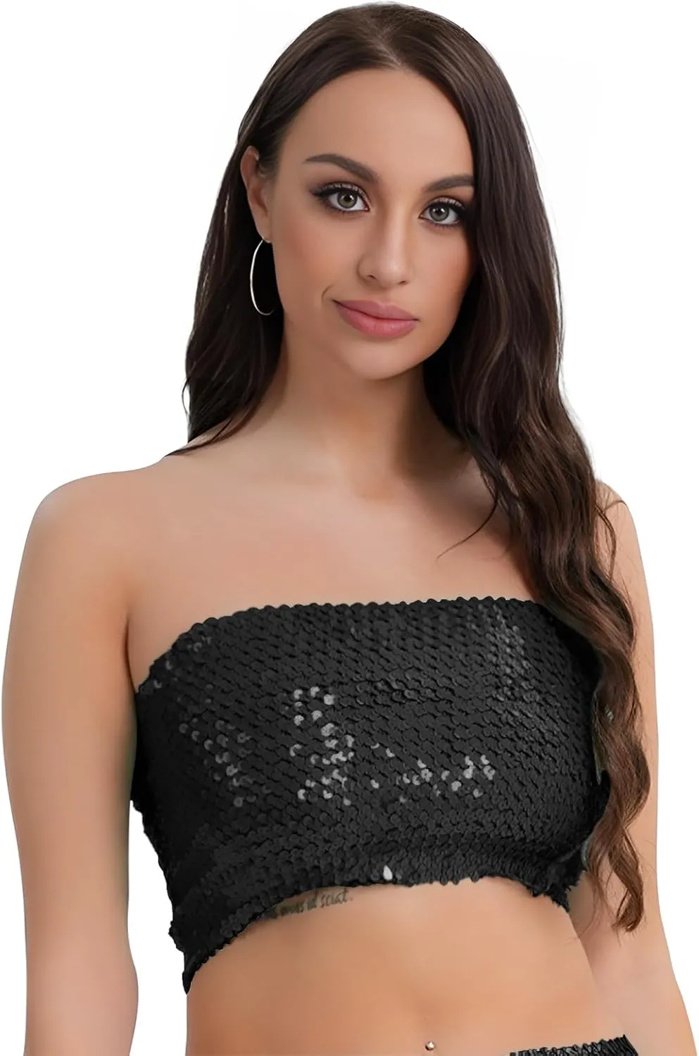 PURFUN Women Sparkly Sequins Crop Top Vintage Rave Camis Dance Top Cosplay Party Music Festival Camisole Night Clubwear