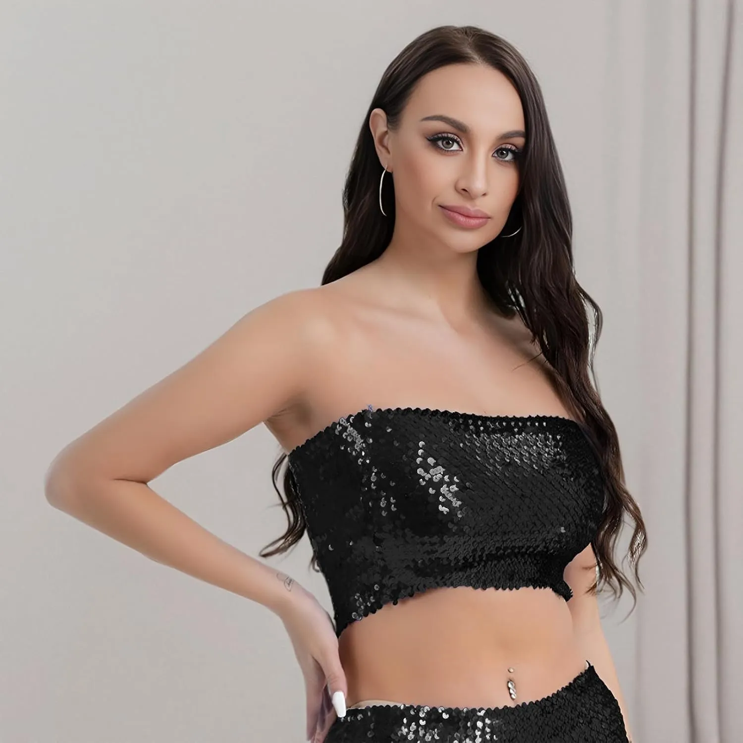 PURFUN Women Sparkly Sequins Crop Top Vintage Rave Camis Dance Top Cosplay Party Music Festival Camisole Night Clubwear