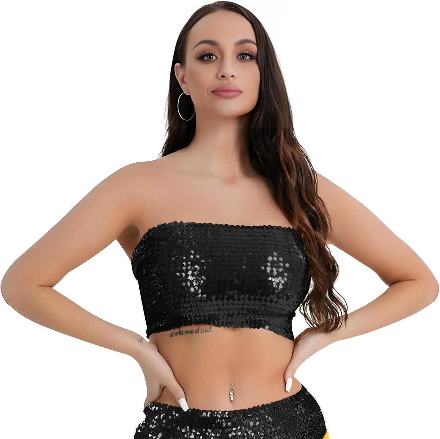 PURFUN Women Sparkly Sequins Crop Top Vintage Rave Camis Dance Top Cosplay Party Music Festival Camisole Night Clubwear