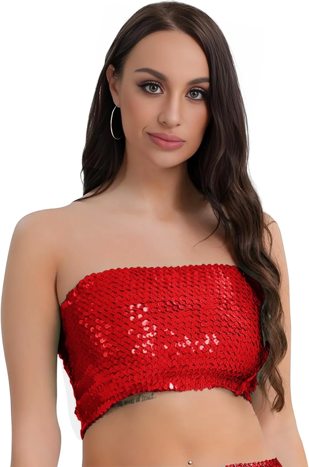 PURFUN Women Sparkly Sequins Crop Top Vintage Rave Camis Dance Top Cosplay Party Music Festival Camisole Night Clubwear