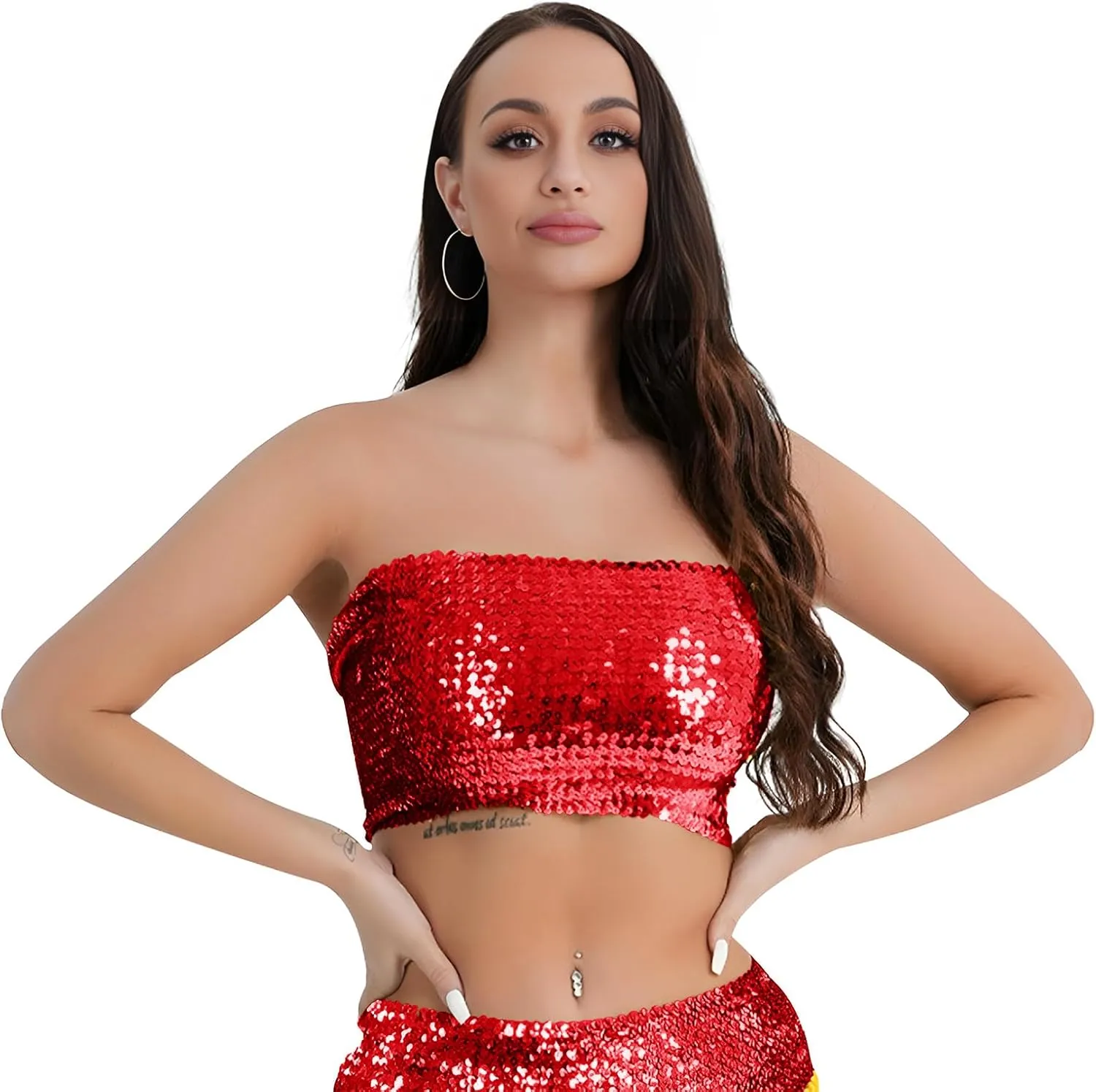 PURFUN Women Sparkly Sequins Crop Top Vintage Rave Camis Dance Top Cosplay Party Music Festival Camisole Night Clubwear