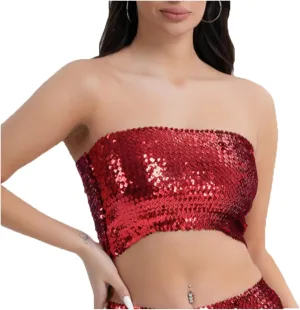 PURFUN Women Sparkly Sequins Crop Top Vintage Rave Camis Dance Top Cosplay Party Music Festival Camisole Night Clubwear