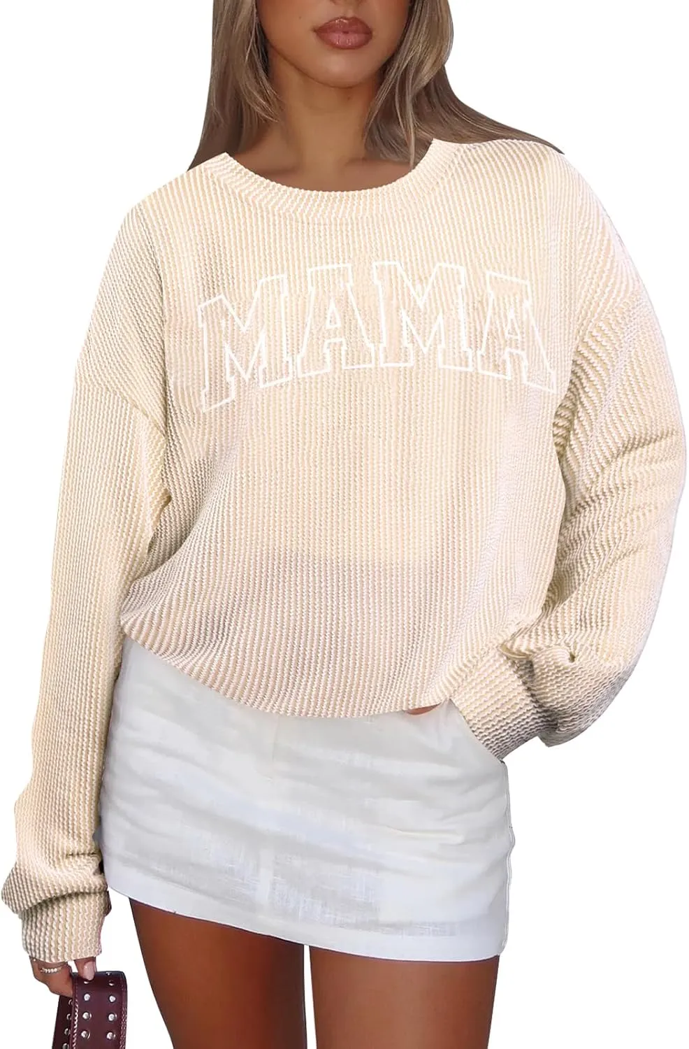 QLIPIN Mama Sweatshirt Women Mom Life T Shirt Mommy Mom Crewneck Pullover Tops Casual Mama Letter Print Long Sleeve Shirt