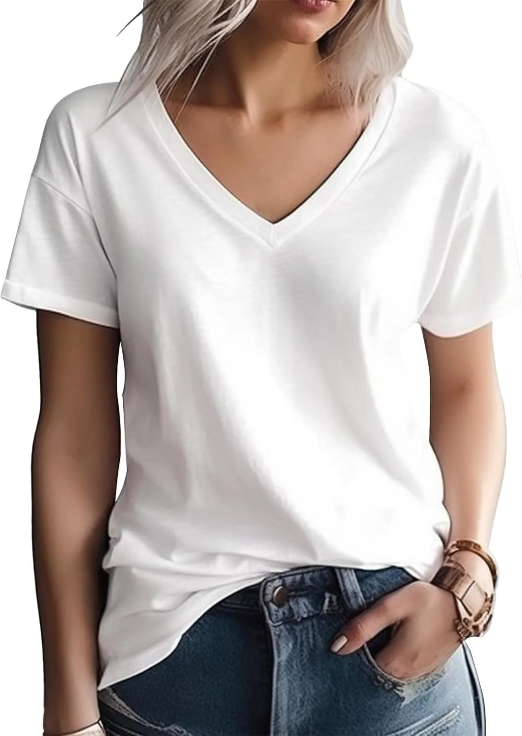QUALFORT Women's V Neck T-Shirt Women