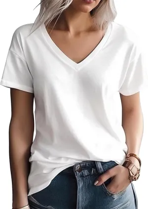 QUALFORT Women's V Neck T-Shirt Women