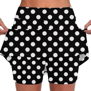 Red Polka Dot Skirt Elastic Yoga Culottes for Women Polka Dot Tiered High Wasited Skirts Tennis Shorts with Pockets