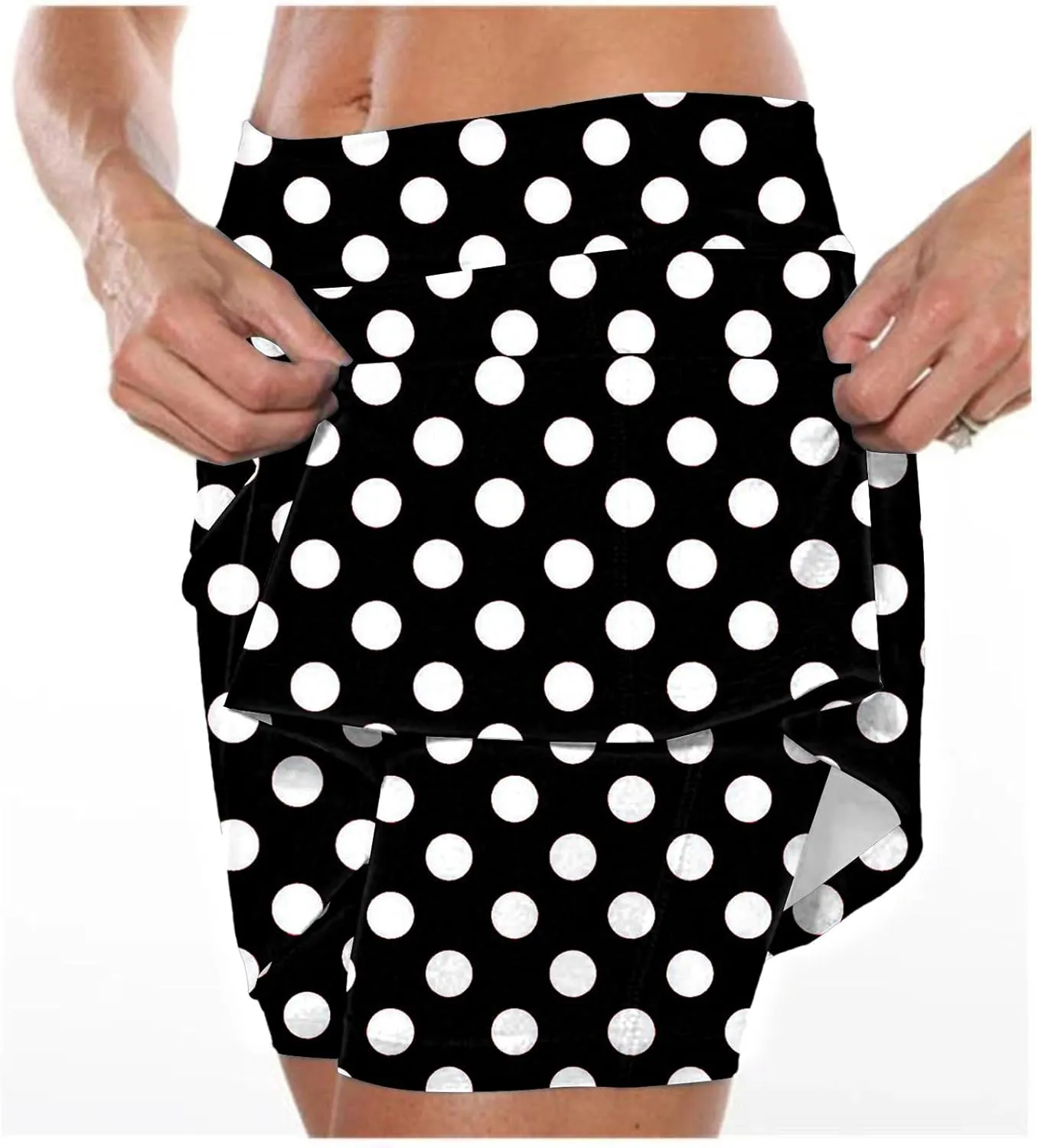 Red Polka Dot Skirt Elastic Yoga Culottes for Women Polka Dot Tiered High Wasited Skirts Tennis Shorts with Pockets