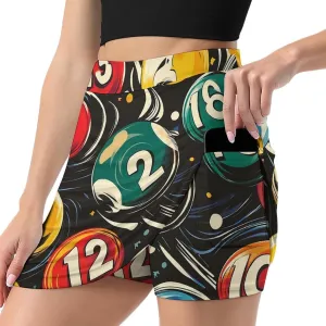 Retro Psychedelic Billiards Balls Women's Mini Tennis Skirt with Shorts Underneath Athletic Workout Cute Skorts