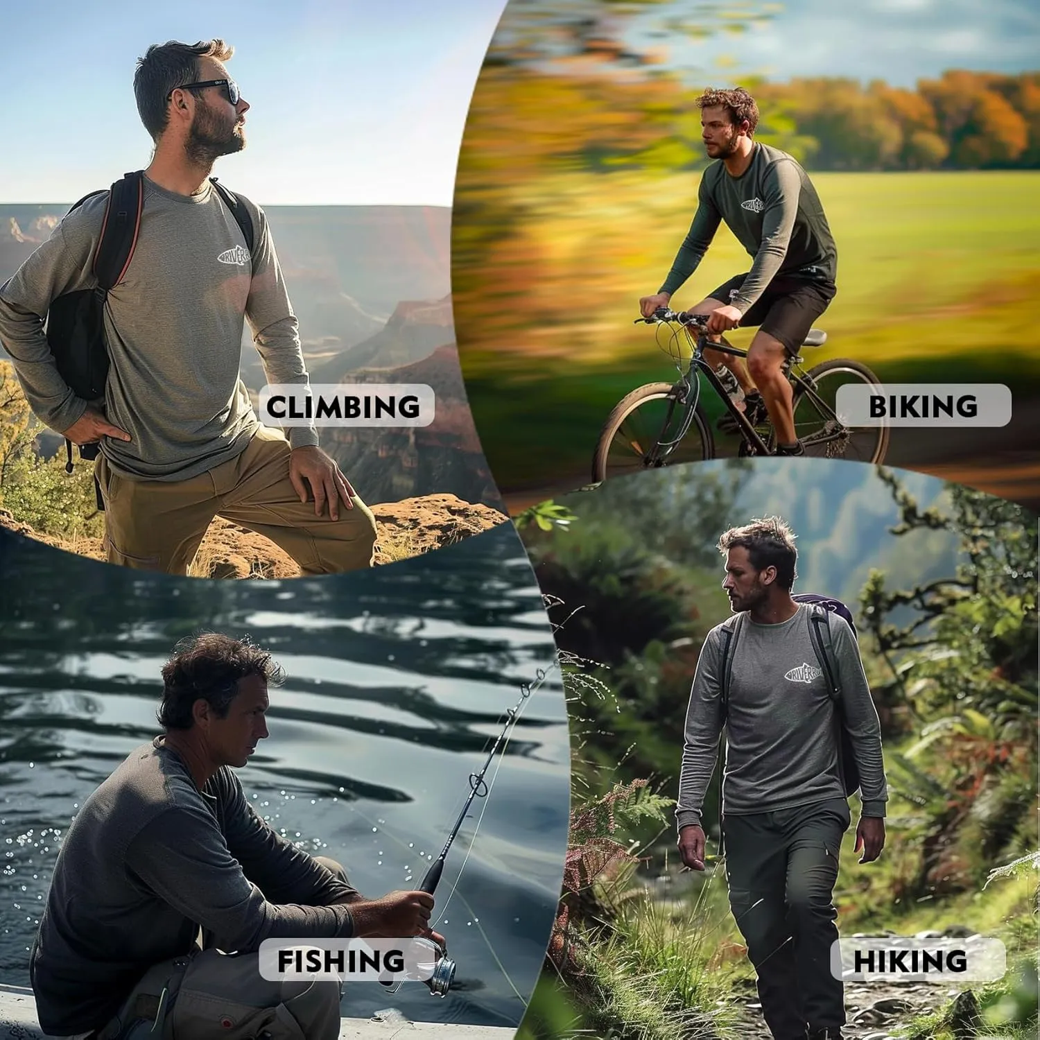 Riverruns UPF 50  Men's Long Sleeve Cooling Quick Dry Shirt Sun Breathable Shirt Thumbhole Shirts Rash Guard for Fishing Swim