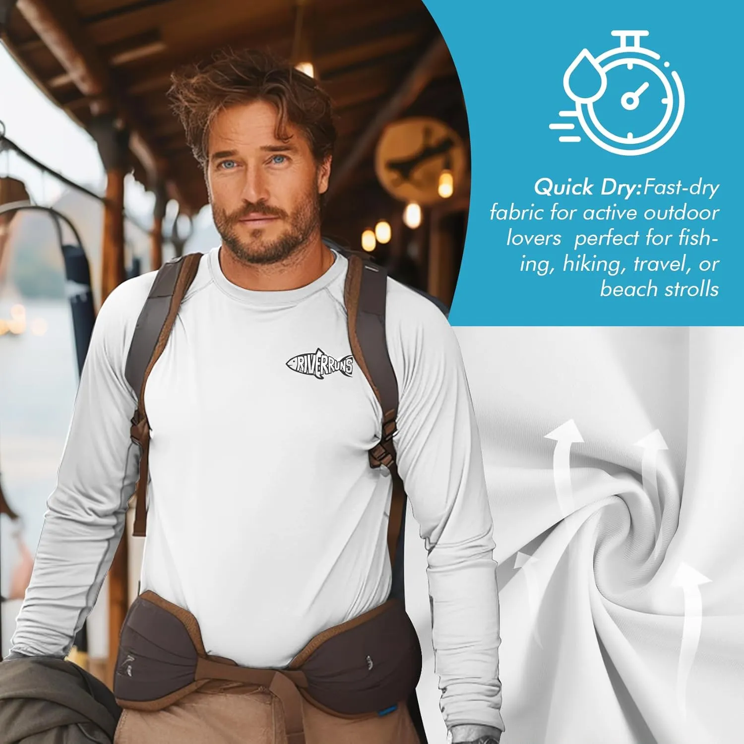Riverruns UPF 50  Men's Long Sleeve Cooling Quick Dry Shirt Sun Breathable Shirt Thumbhole Shirts Rash Guard for Fishing Swim