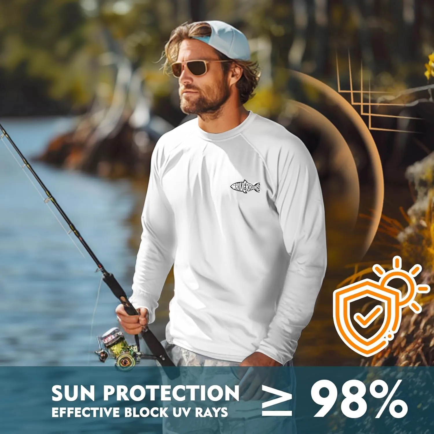 Riverruns UPF 50  Men's Long Sleeve Cooling Quick Dry Shirt Sun Breathable Shirt Thumbhole Shirts Rash Guard for Fishing Swim