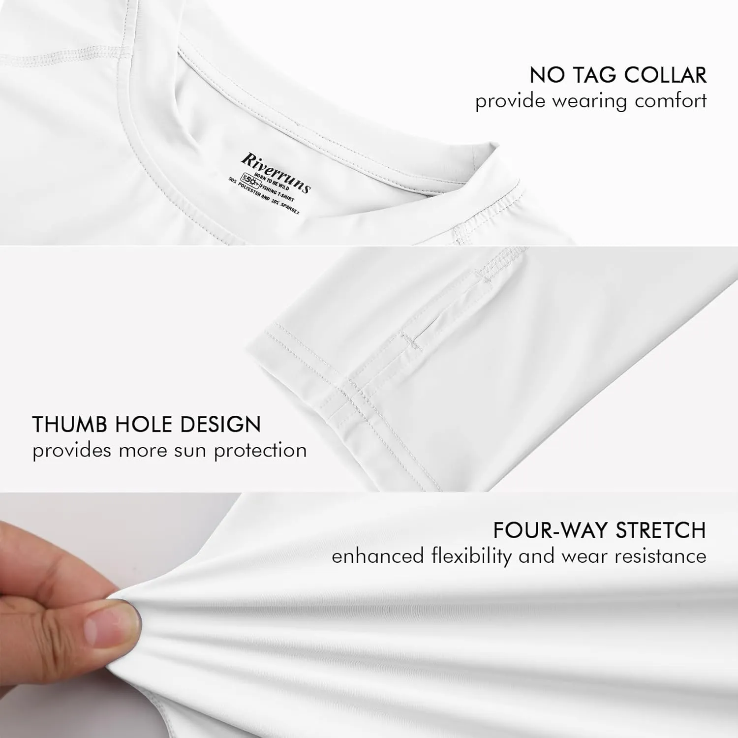 Riverruns UPF 50  Men's Long Sleeve Cooling Quick Dry Shirt Sun Breathable Shirt Thumbhole Shirts Rash Guard for Fishing Swim
