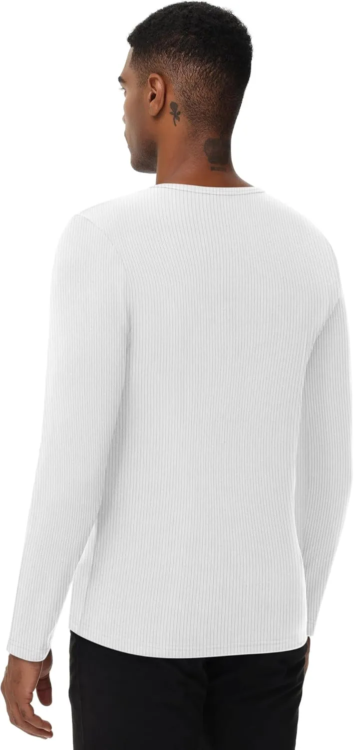 Riyiper 3 Pack Men's Ribbed Thermal Shirts Crew Neck Long Sleeve Tops Winter Stretchy Slim Basic Undershirt