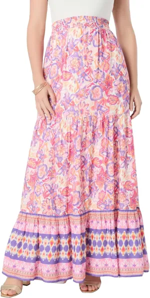 Roaman's Women's Plus Size Tiered Maxi Skirt