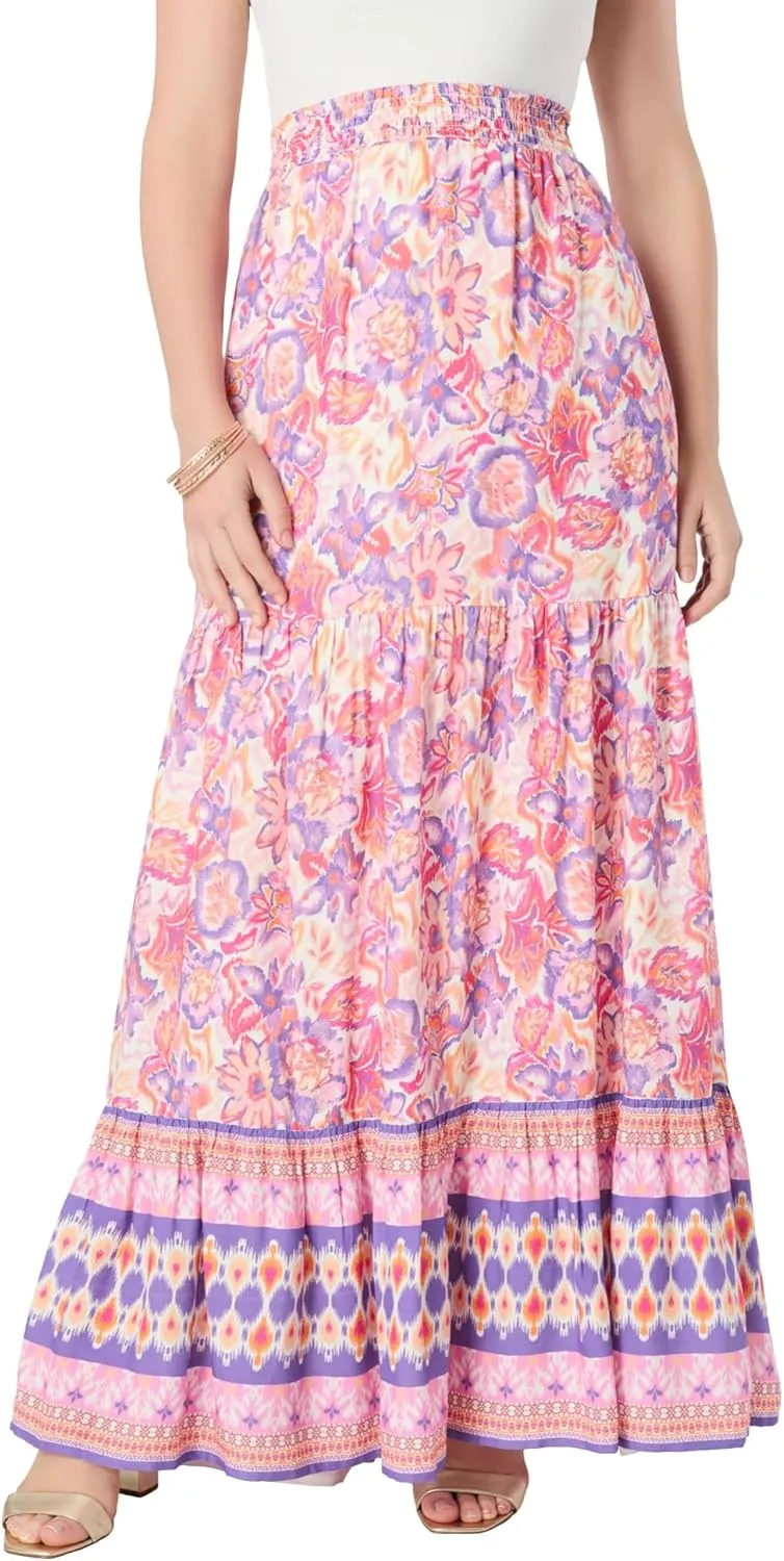 Roaman's Women's Plus Size Tiered Maxi Skirt
