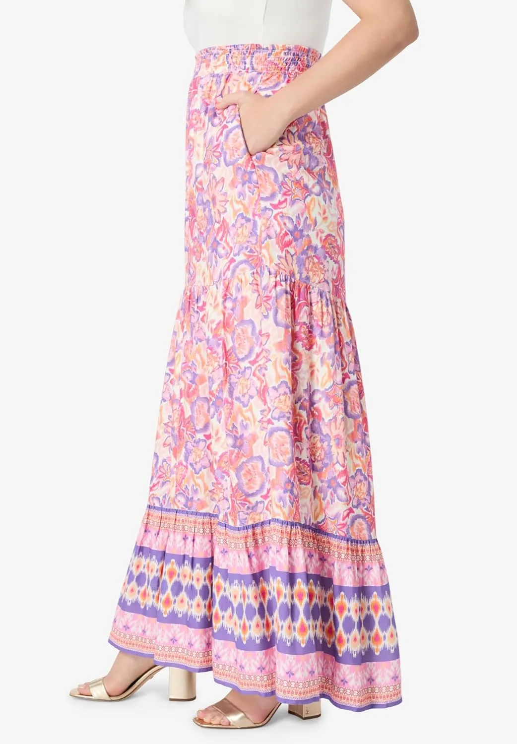 Roaman's Women's Plus Size Tiered Maxi Skirt