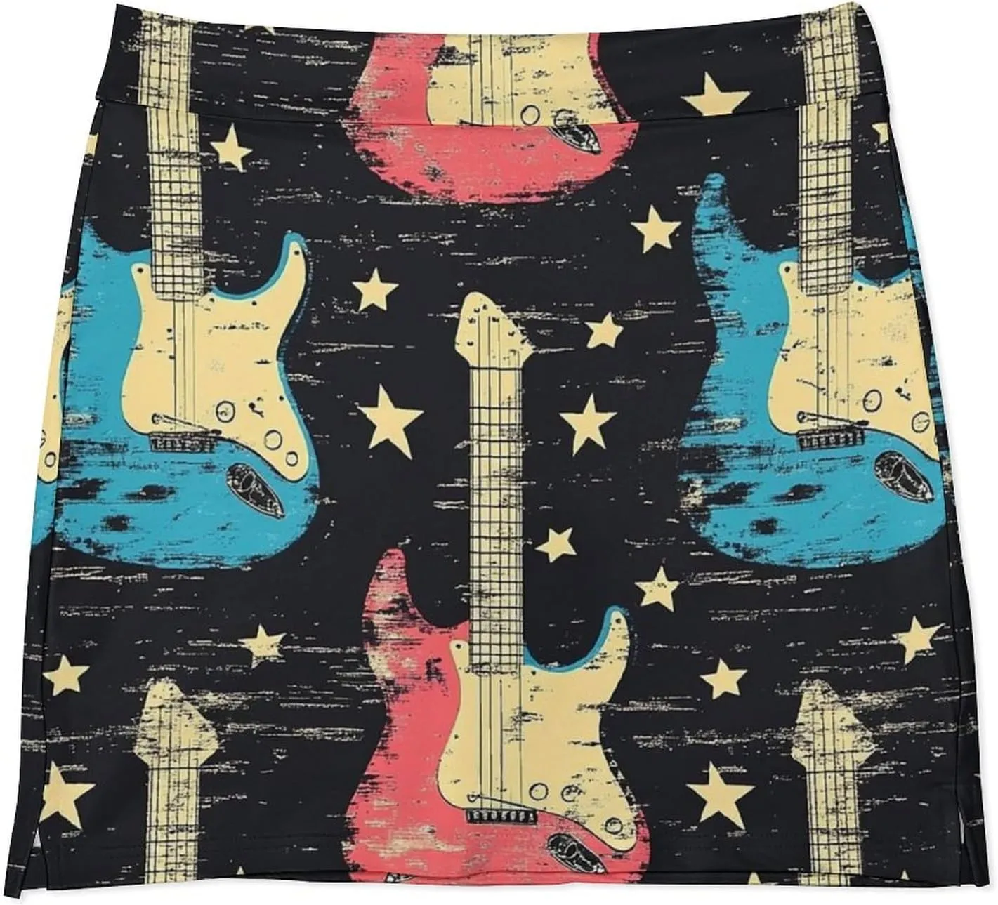 Rock Music with Colorful Guitar Women's Mini Tennis Skirt with Shorts Underneath Athletic Workout Cute Skorts
