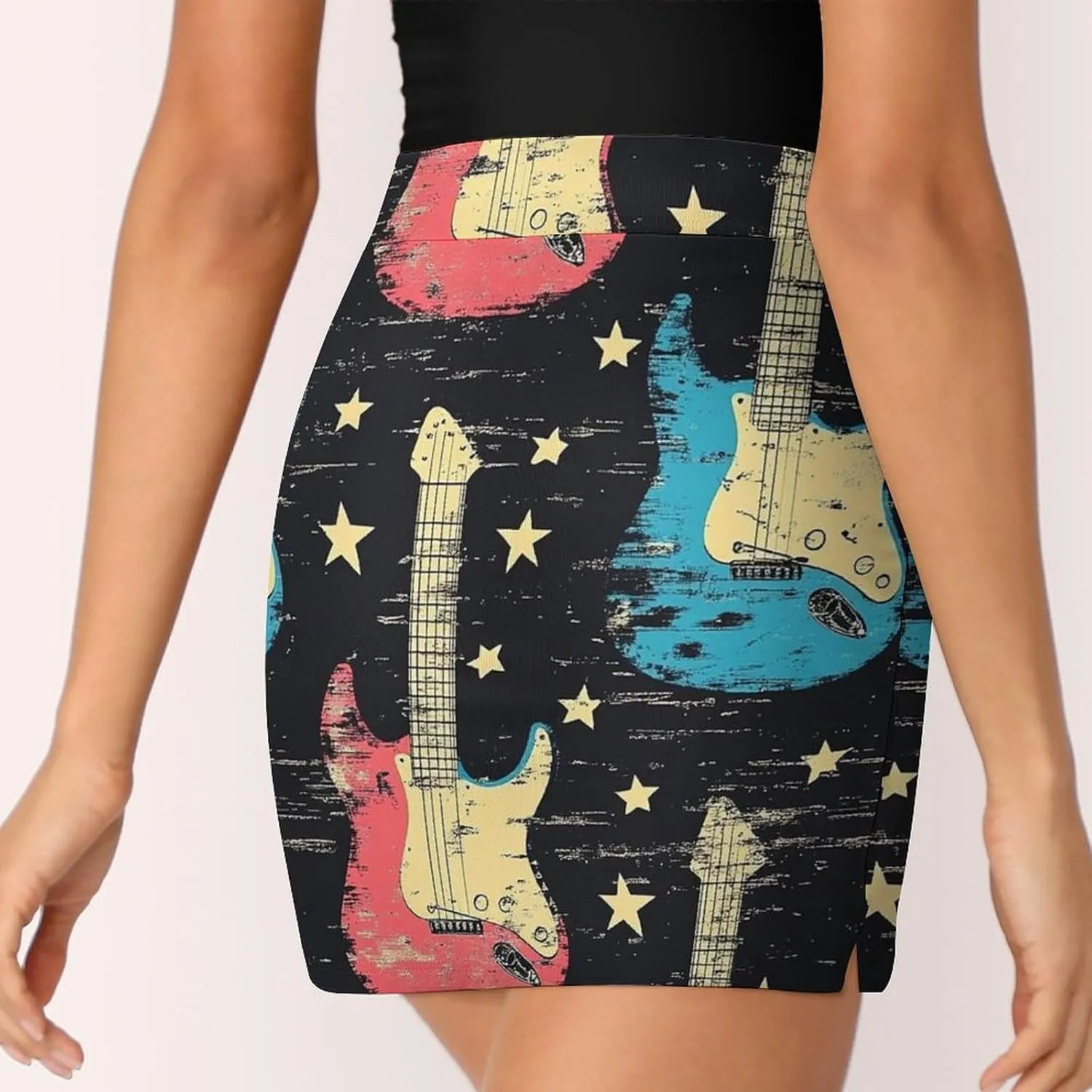 Rock Music with Colorful Guitar Women's Mini Tennis Skirt with Shorts Underneath Athletic Workout Cute Skorts