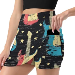 Rock Music with Colorful Guitar Women's Mini Tennis Skirt with Shorts Underneath Athletic Workout Cute Skorts