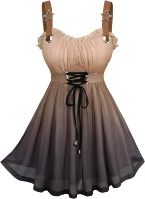 ROSE GAL Rosegal Plus Size Summer Tank Top for Women Ruffles Lace-up Ombre Mesh Babydoll Tank Top