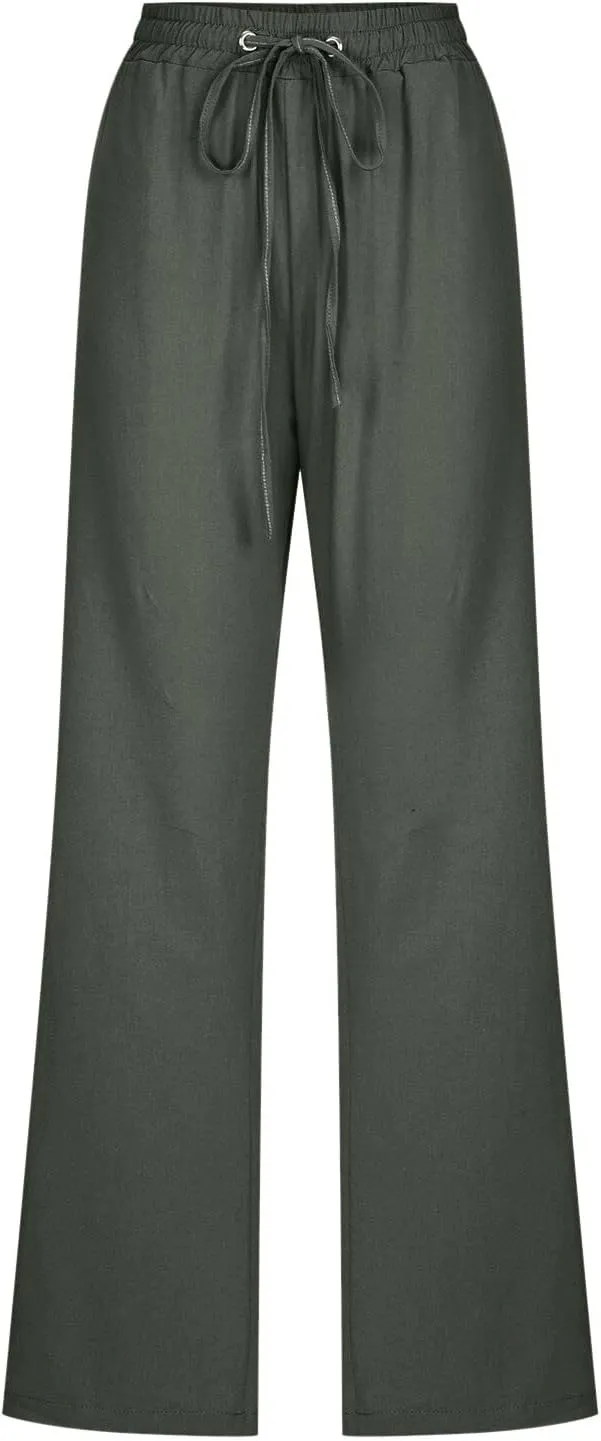Rvidbe Women Pants Trendy Womens Casual Straight Leg Drawstring Elastic Pants High Waist Loose Comfy Trousers Pants