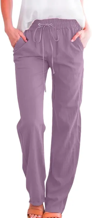 Rvidbe Women Pants Trendy Womens Casual Straight Leg Drawstring Elastic Pants High Waist Loose Comfy Trousers Pants