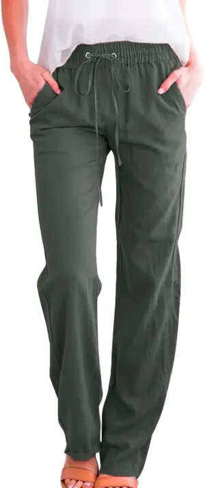 Rvidbe Women Pants Trendy Womens Casual Straight Leg Drawstring Elastic Pants High Waist Loose Comfy Trousers Pants
