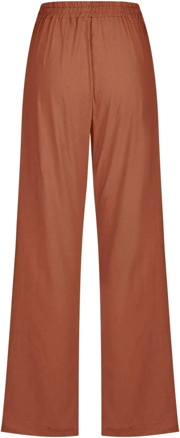 Rvidbe Women Pants Trendy Womens Casual Straight Leg Drawstring Elastic Pants High Waist Loose Comfy Trousers Pants