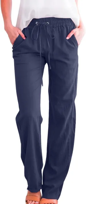 Rvidbe Women Pants Trendy Womens Casual Straight Leg Drawstring Elastic Pants High Waist Loose Comfy Trousers Pants