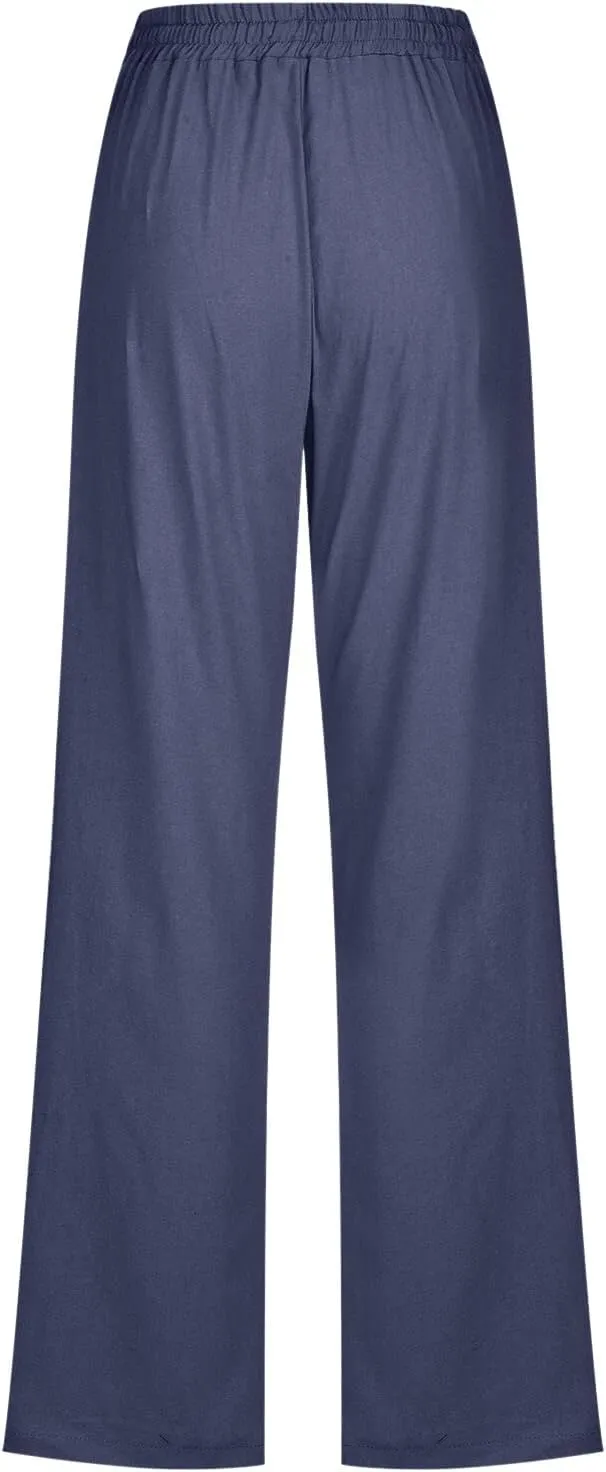 Rvidbe Women Pants Trendy Womens Casual Straight Leg Drawstring Elastic Pants High Waist Loose Comfy Trousers Pants