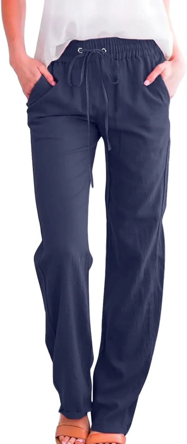 Rvidbe Women Pants Trendy Womens Casual Straight Leg Drawstring Elastic Pants High Waist Loose Comfy Trousers Pants