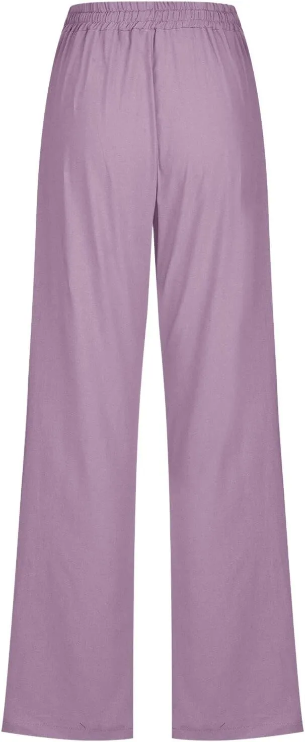 Rvidbe Women Pants Trendy Womens Casual Straight Leg Drawstring Elastic Pants High Waist Loose Comfy Trousers Pants