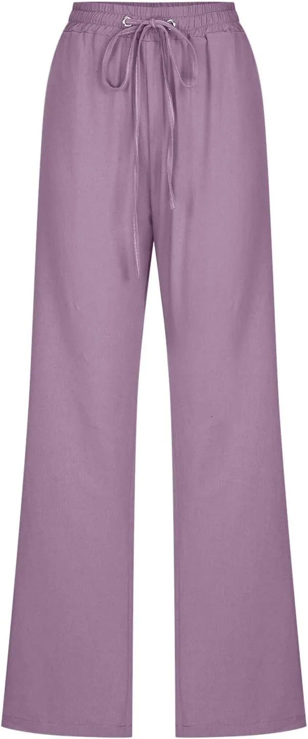 Rvidbe Women Pants Trendy Womens Casual Straight Leg Drawstring Elastic Pants High Waist Loose Comfy Trousers Pants