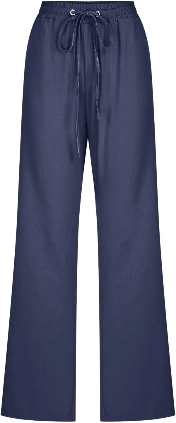 Rvidbe Women Pants Trendy Womens Casual Straight Leg Drawstring Elastic Pants High Waist Loose Comfy Trousers Pants
