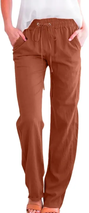 Rvidbe Women Pants Trendy Womens Casual Straight Leg Drawstring Elastic Pants High Waist Loose Comfy Trousers Pants