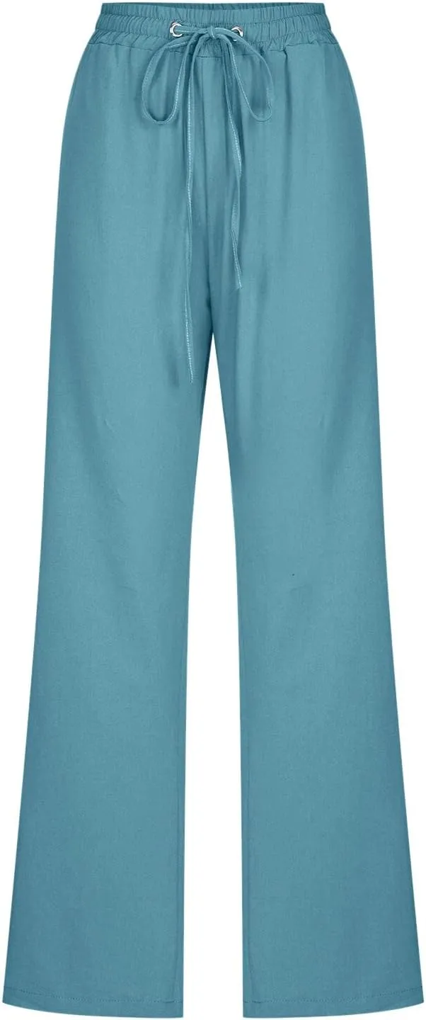 Rvidbe Women Pants Trendy Womens Casual Straight Leg Drawstring Elastic Pants High Waist Loose Comfy Trousers Pants