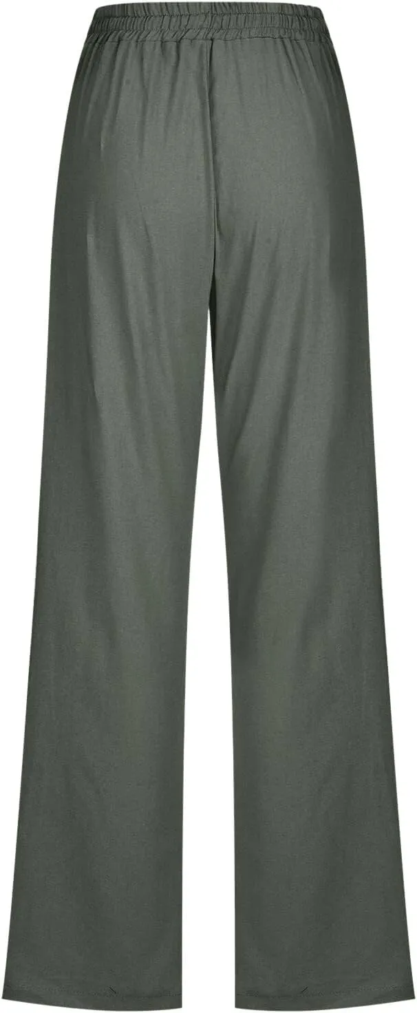 Rvidbe Women Pants Trendy Womens Casual Straight Leg Drawstring Elastic Pants High Waist Loose Comfy Trousers Pants