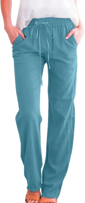 Rvidbe Women Pants Trendy Womens Casual Straight Leg Drawstring Elastic Pants High Waist Loose Comfy Trousers Pants