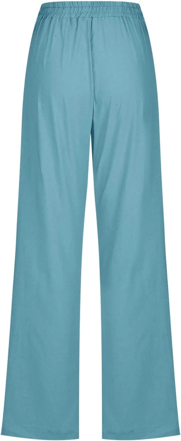 Rvidbe Women Pants Trendy Womens Casual Straight Leg Drawstring Elastic Pants High Waist Loose Comfy Trousers Pants