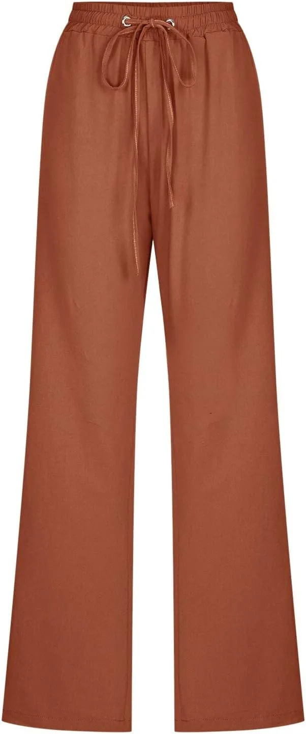 Rvidbe Women Pants Trendy Womens Casual Straight Leg Drawstring Elastic Pants High Waist Loose Comfy Trousers Pants