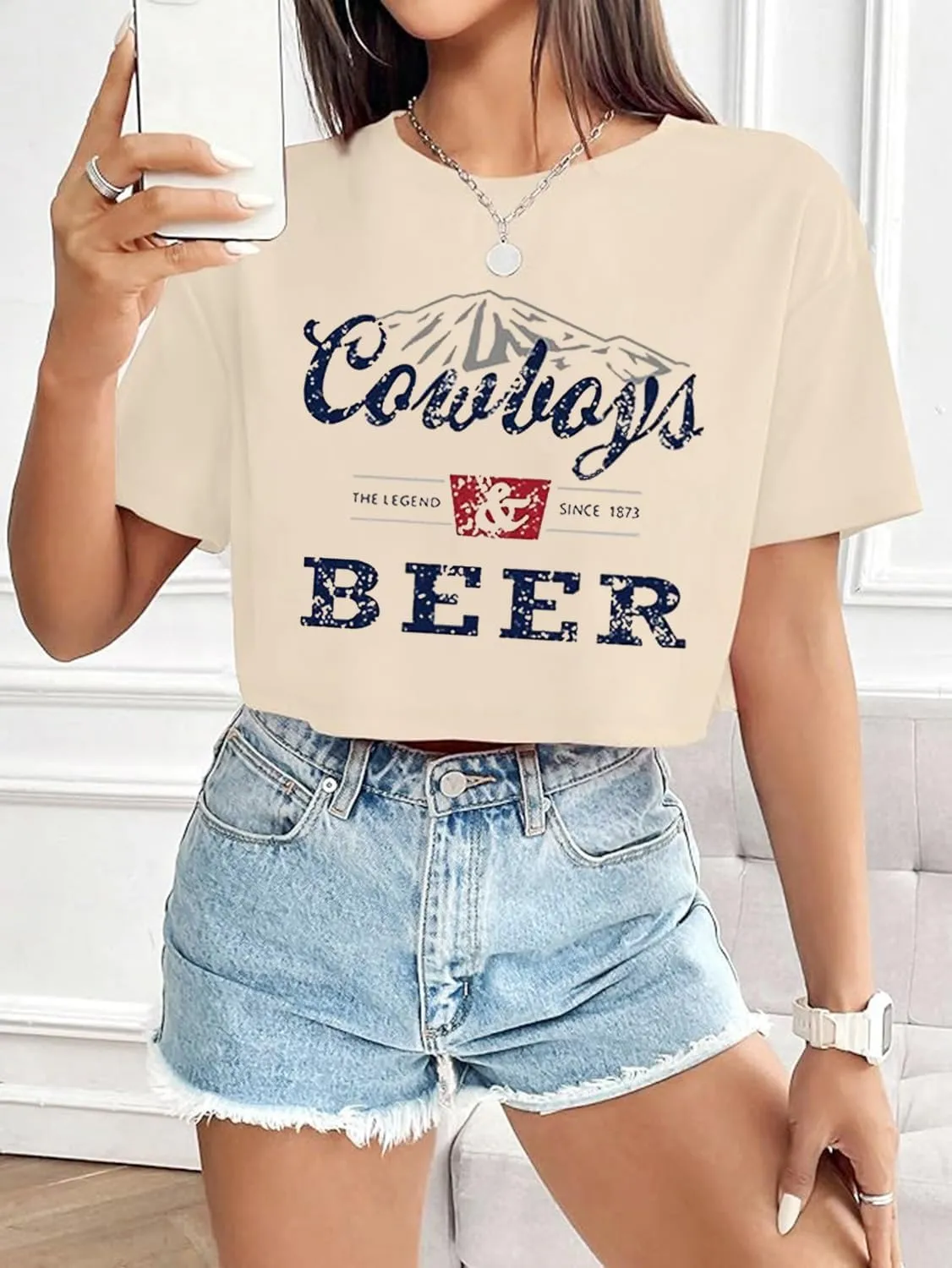 SALULAYER Cowboy Western Crop Shirt for Women Country Music Shirt Vintage Graphic Print Cowgril Rodeo Tee Country Party Tops