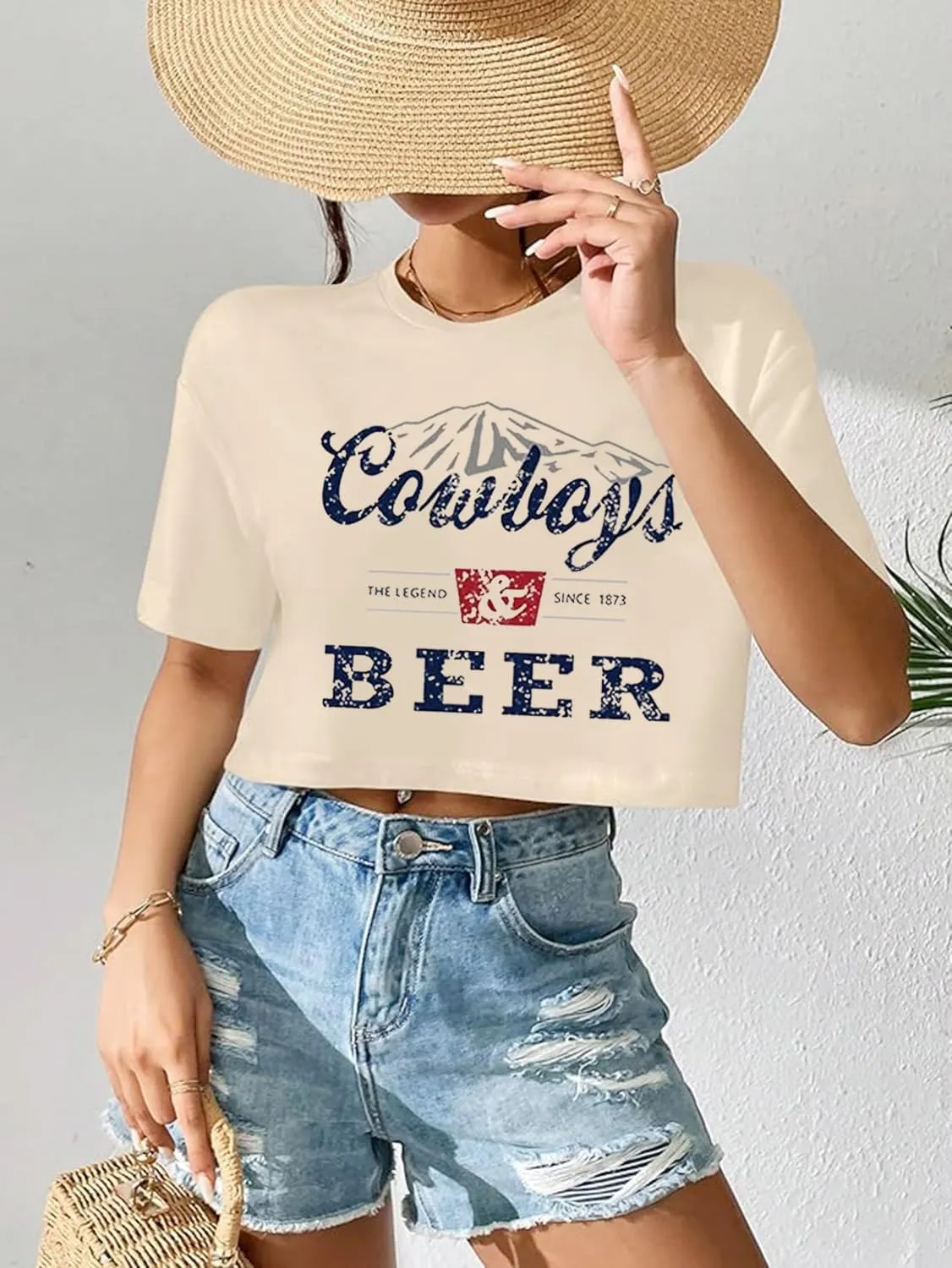 SALULAYER Cowboy Western Crop Shirt for Women Country Music Shirt Vintage Graphic Print Cowgril Rodeo Tee Country Party Tops