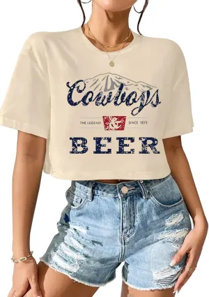 SALULAYER Cowboy Western Crop Shirt for Women Country Music Shirt Vintage Graphic Print Cowgril Rodeo Tee Country Party Tops