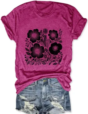 Savarana Women Vintage Flower Shirts Boho Wildflower T-Shirt Funny Nature Cottage Core Floral Short Sleeve Tops