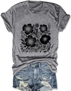 Savarana Women Vintage Flower Shirts Boho Wildflower T-Shirt Funny Nature Cottage Core Floral Short Sleeve Tops