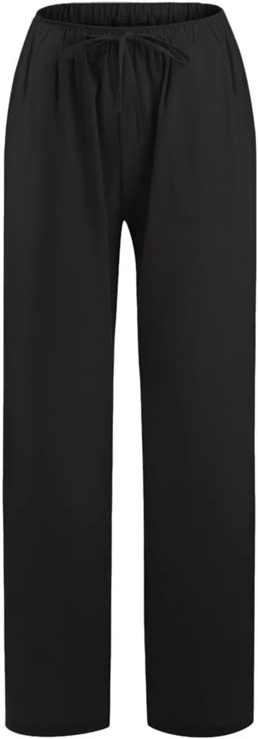 sdbrld Womens Cotton Linen Pants Casual Wide Leg Elastic Waisted Drawsting Trousers Summer Loose Comfy Pants with Pocket