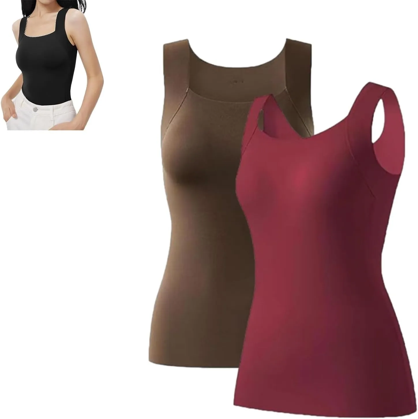 Shamfreshen U Neck Shapewear Built-in Bra Tank, Shamfreshen Tank Top, Women High Strechy Sleeveless Camisole Tank Top